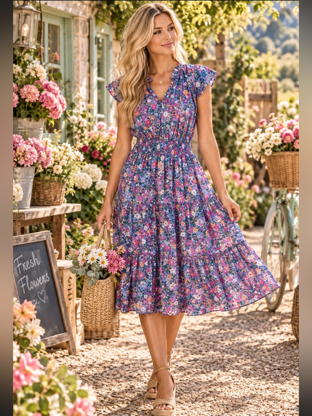 RAILS Amelia Tiered Midi Dress in Floral Print Size S cotton